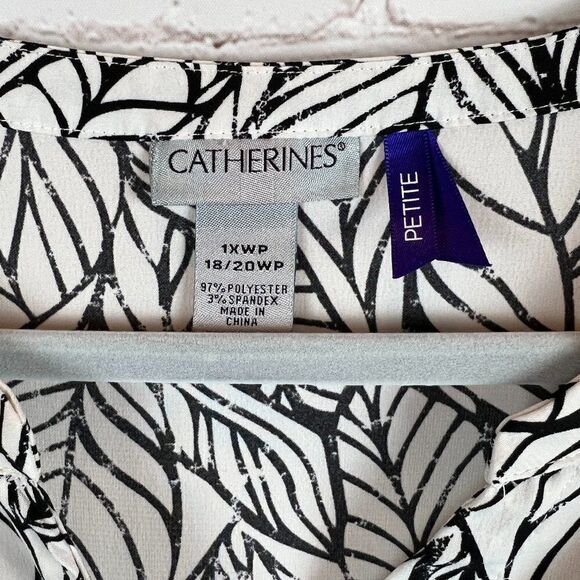 CATHERINES Petite black white stretch button down blouse shirt top 1XWP 18/20WP - Picture 2 of 5